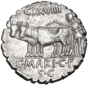 reverse: C. Marius C.f. Capito.. AR Denarius serratus, 81 BC