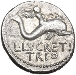 reverse: L. Lucretius Trio. AR Denarius, 74 BC