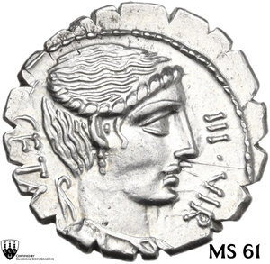 obverse: C. Hosidius C. f. Geta. AR Denarius serratus, 68 BC