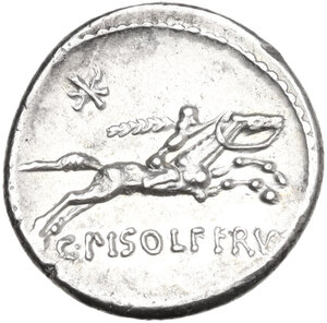 reverse: C. Piso Frugi. AR Denarius, Rome mint, 67 BC