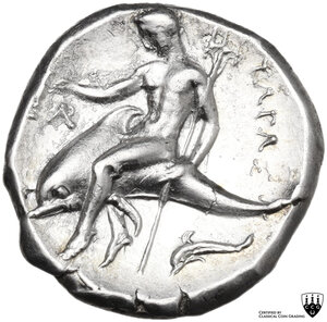 reverse: Southern Apulia, Tarentum. AR Nomos, c. 315-302 BC