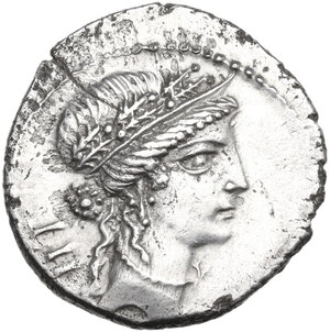 obverse: Julius Caesar.. AR Denarius, 48-47 BC. Mint moving with Caesar