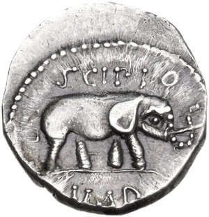 reverse: Q. Caecilius Metellus Pius Scipio.. AR Denarius, 47-46 BC. Africa