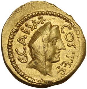 obverse: Julius Caesar.. AV Aureus, 46 BC. Rome mint, Aulus Hirtius, praetor