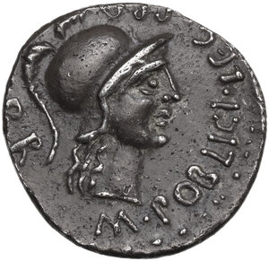 obverse: Cn. Pompeius Magnus with M. Poblicius. AR Denarius, Spain, 46-45 BC
