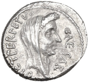 obverse: Julius Caesar.. AR Denarius, 44 BC, P. Sepullius Macer moneyer