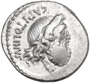 obverse: Petillius Capitolinus. AR Denarius, Rome mint, 43 B.C