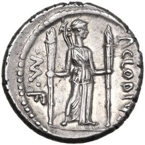 reverse: P. Clodius. AR Denarius, Rome mint, 42 BC