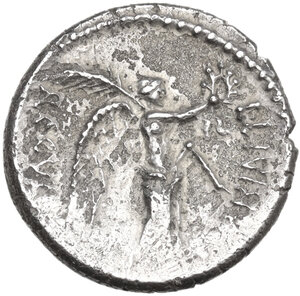 reverse: Octavian with L. Livineius Regulus. AR Denarius 42 BC, Rome