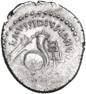 reverse: Julius Caesar.. AR Denarius, L. Mussidius Longus moneyer, 42 BC