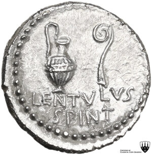 reverse: C. Cassius and Lentulus Spinther. AR Denarius, 43-42 BC, mint moving with Brutus and Cassius