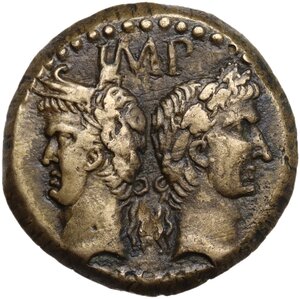 obverse: Augustus (27 BC - 14 AD) with Agrippa.. AE As. Nemausus mint. Struck circa 9/8-3 BC