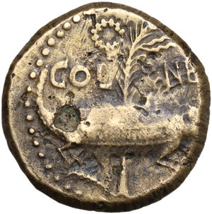 reverse: Augustus (27 BC - 14 AD) with Agrippa.. AE As. Nemausus mint. Struck circa 9/8-3 BC
