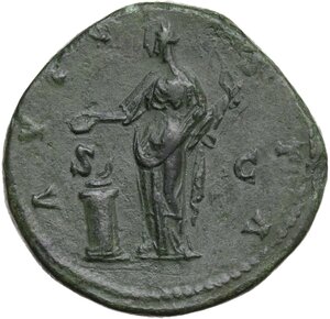 reverse: Faustina I, wife of Antoninus Pius (died 141 AD).. AE Sestertius. Rome mint,141-146 AD