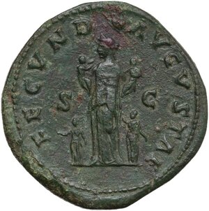 reverse: Faustina II, wife of Marcus Aurelius (died 176 AD).. AE Sestertius. Rome mint. Struck under Marcus Aurelius and Lucius Verus, AD 161-164