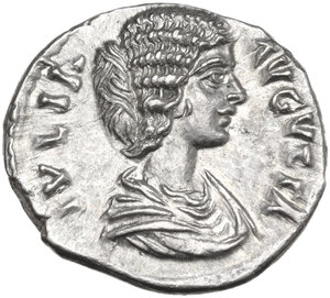 obverse: Julia Domna (died 217 AD).. AR Denarius. Rome mint. Struck under Septimius Severus, circa AD 200-207. Draped bust right / IVNO REGINA, RIC IV 560, RSC 97. Struck on a compact flan. Good VF. Attractive portrait
