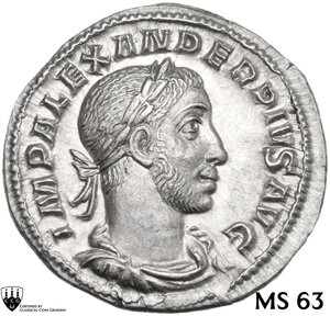 obverse: Severus Alexander (222-235 AD).. AR Denarius. Rome mint. 15th emission, AD 232