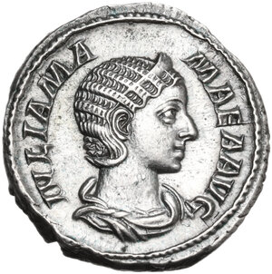 obverse: Julia Mamaea (died 235 AD).. AR Denarius. Rome mint. 11th emission of Severus Alexander, AD 230