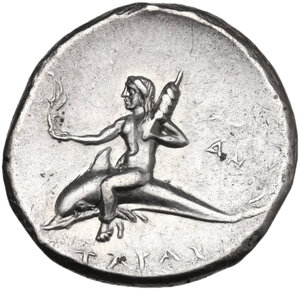 reverse: Southern Apulia, Tarentum. AR Nomos, c. 280-272 BC