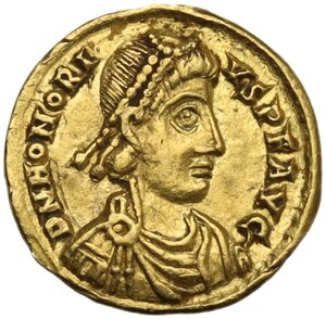 obverse: Honorius (393-423). AV  Tremissis. Ravenna mint, 402-3, 405-6 AD