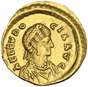 obverse: Eudocia, wife of Theodosius II (died 460 AD). . AV Tremissis, c. 444 AD. Constantinople mint