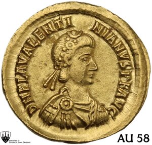 obverse: Valentinian III (425-455).. AV Solidus, 426-430 AD. Ravenna mint