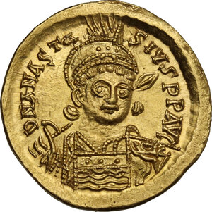obverse: Anastasius I (491-518).. AV Solidus. Constantinople mint, 9th officina. Struck c. 507-518