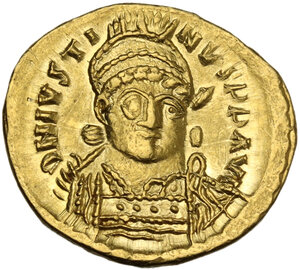 obverse: Justin I (518-527).. AV Solidus. Constantinople mint, 3rd officina. Struck 518-522