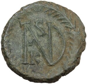 reverse: Justinian I (527-565).. AE Half Follis. Ravenna mint. Struck c. 540s
