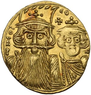 obverse: Constans II, with Constantine IV (641-668). . AV Solidus. Syracuse mint. Struck c. 661-668