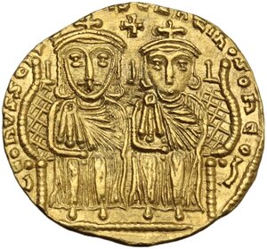 obverse: Constantine VI, with Leo III, Constantine V, and Leo IV (780-797).. AV Solidus, Constantinople mint, 780-787