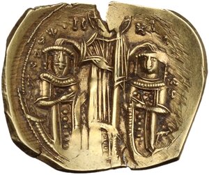 reverse: Andronicus II and Michael IX (1295-1320).. AV Hyperpyron. Constantinople mint. Struck 1294-1303. Class II (with six castles)