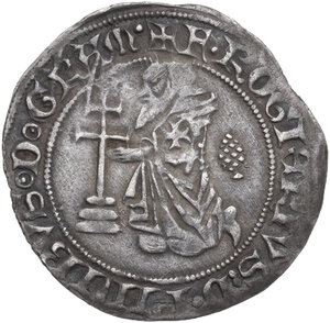 obverse: Rhodes.  The Order of St. John. Roger of Pins (1355-1365). AR Gigliato