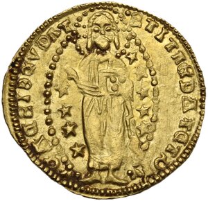 reverse: Frankish Greece, Glarentza .  Robert of Anjou (1346-1364). AV Pseudo-Venetian Ducat in the name of Andrea Dandolo