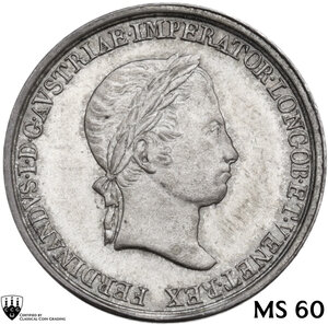 obverse: Milano.  Ferdinando I d Asburgo-Lorena (1835-1848). Medaglia o gettone (mezza lira) 1838 per il giuramento