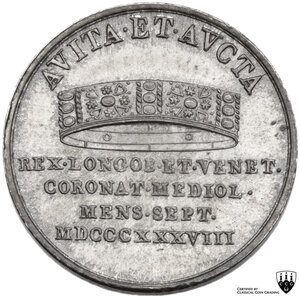 reverse: Milano.  Ferdinando I d Asburgo-Lorena (1835-1848). Medaglia o gettone (mezza lira) 1838 per il giuramento
