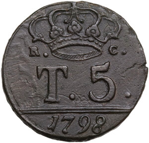 reverse: Napoli.  Ferdinando IV di Borbone  (1759-1816). 5 tornesi 1798