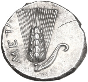 reverse: Southern Lucania, Metapontum. AR Half Shekel – Drachm. Time of Hannibal, c. 212-206 BC