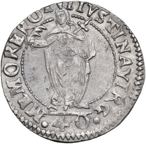 reverse: Venezia.  Nicolò Da Ponte (1578-1585). Quarto di scudo da 2 lire o quarto di giustina maggiore da 40 soldi
