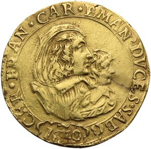 obverse: Carlo Emanuele II sotto la reggenza della madre (1638-1648). 4 scudi d oro o quadrupla 1640