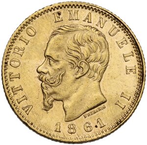 obverse: Vittorio Emanuele II (1861-1878). 20 lire 1861 Torino, T su F