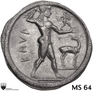 obverse: Bruttium, Kaulonia. AR Nomos, c. 525-500 BC. AR