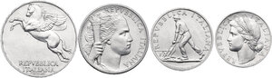 obverse: Serie completa dei 4 valori 1946: 10 lire, 5 lire, 2 lire, lira