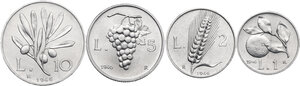 reverse: Serie completa dei 4 valori 1946: 10 lire, 5 lire, 2 lire, lira