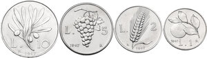 reverse: Serie completa dei 4 valori 1947: 10 lire, 5 lire, 2 lire, lira