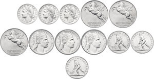 obverse: Lotto di tre serie complete dei 4 valori 10 lire, 5 lire, 2 lire, lira degli anni 1948, 1949, 1950