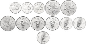 reverse: Lotto di tre serie complete dei 4 valori 10 lire, 5 lire, 2 lire, lira degli anni 1948, 1949, 1950