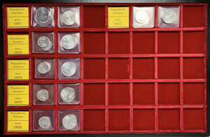 obverse: Insieme delle serie dal 1951 al 1956 mancanti delle 5 lire 1956 e delle coppiole 50 e 100 lire 1954 e 1955