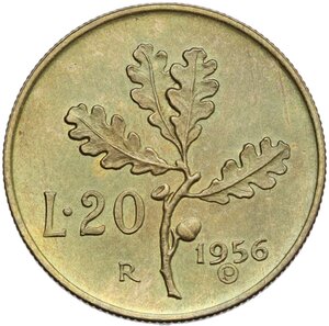 reverse: 20 lire 1956 Prova P in cerchietto