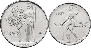reverse: 100 e 50 lire 1957